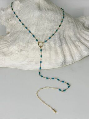 Long Turquoise Y Infinity Necklace